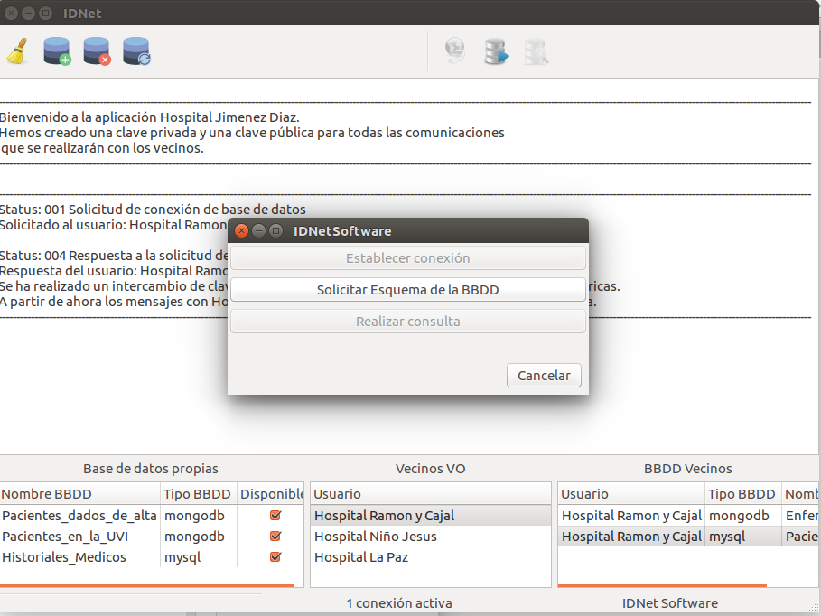 Imagen de la solicitud del esquema de una base de datos